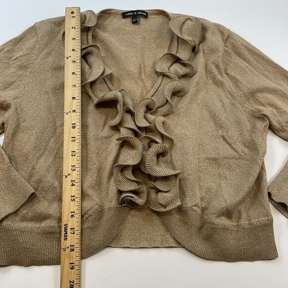 Cable & Gage Metallic Gold Ruffle Front Cardigan Sweater Women’s Sz XL - Picture 3 of 6